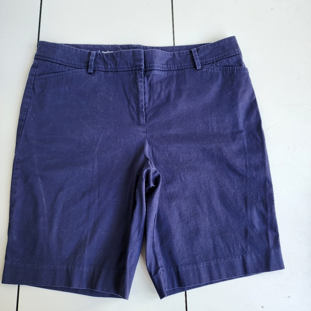 Talbots Perfect Shorts Womens Petite Navy Cotton Stretch Casual 9" Inseam 12